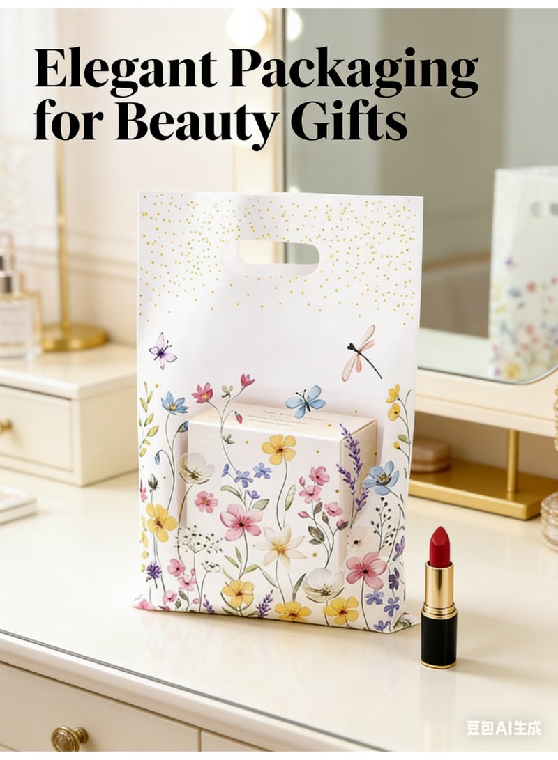 ميتوي 50 قطعة الزهور البرية موضوع البلاستيك حقائب للهدايا مع ورقة و زهرة تصميم-لكمة ثقب مقبض ، مثالية لعيد الأم ، حفلات الزفاف ، أعياد الميلاد - Image 4